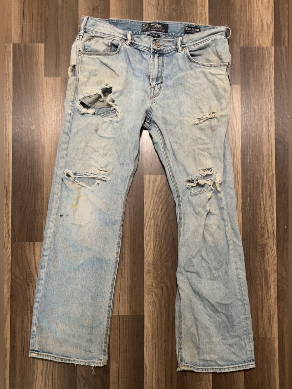 SILVER Jeans Gordie EMC Denim Mens 34 Ripped Light Wash Blue Pants